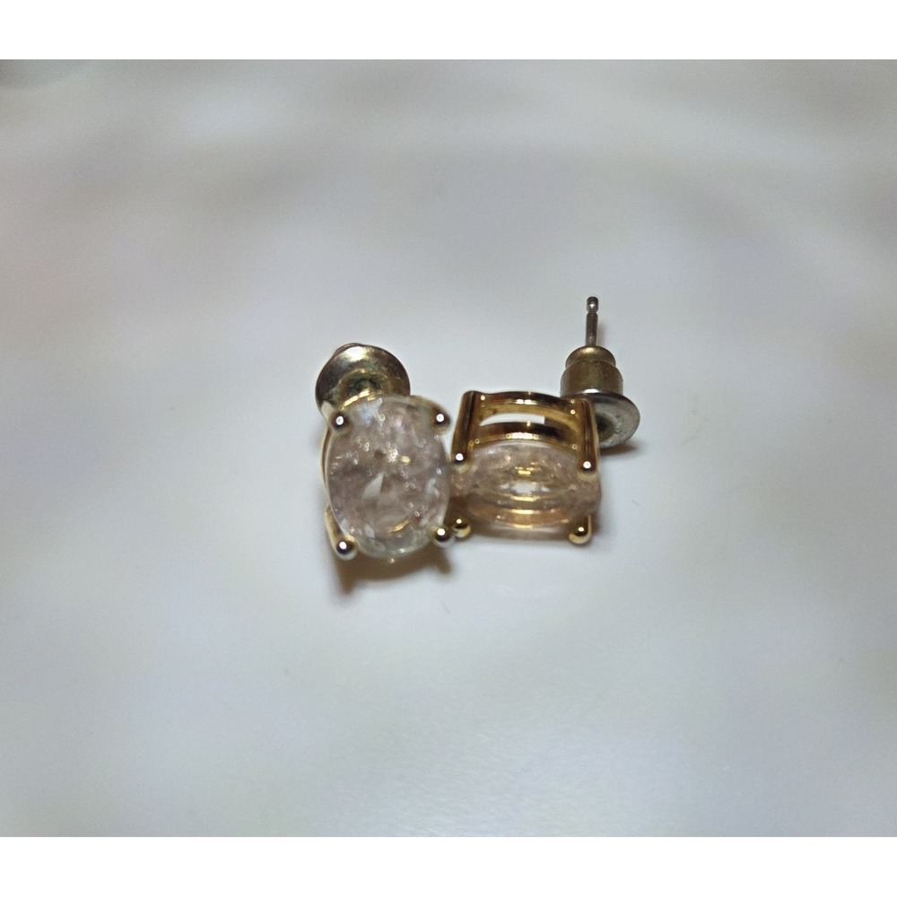 Sterling Silver & Crystal Stud Earrings 925 Gold‎ Tone